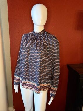 Trovata Birds of Paradis Hillary Blouse Cotton Silk Navy Floral Sz S